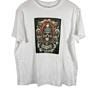 Retro Ride Or Die Skull Motor Biker Flames White T-shirt Unisex XXL‎ NEW